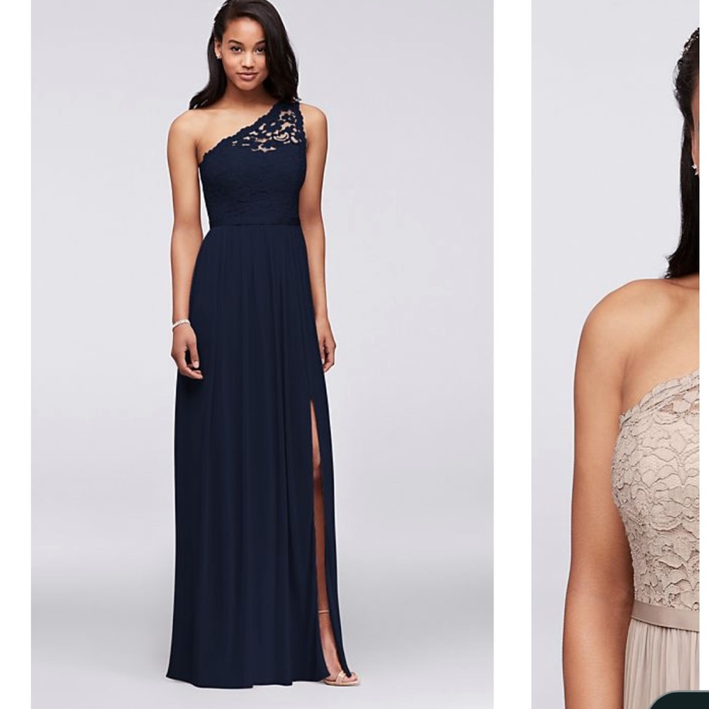 David’s bridal one shoulder lace bridesmaids dress blue
